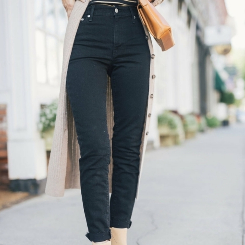 Able The Clarissa High Rise Skinny Black Cigarette Raw Hem Denim Jeans